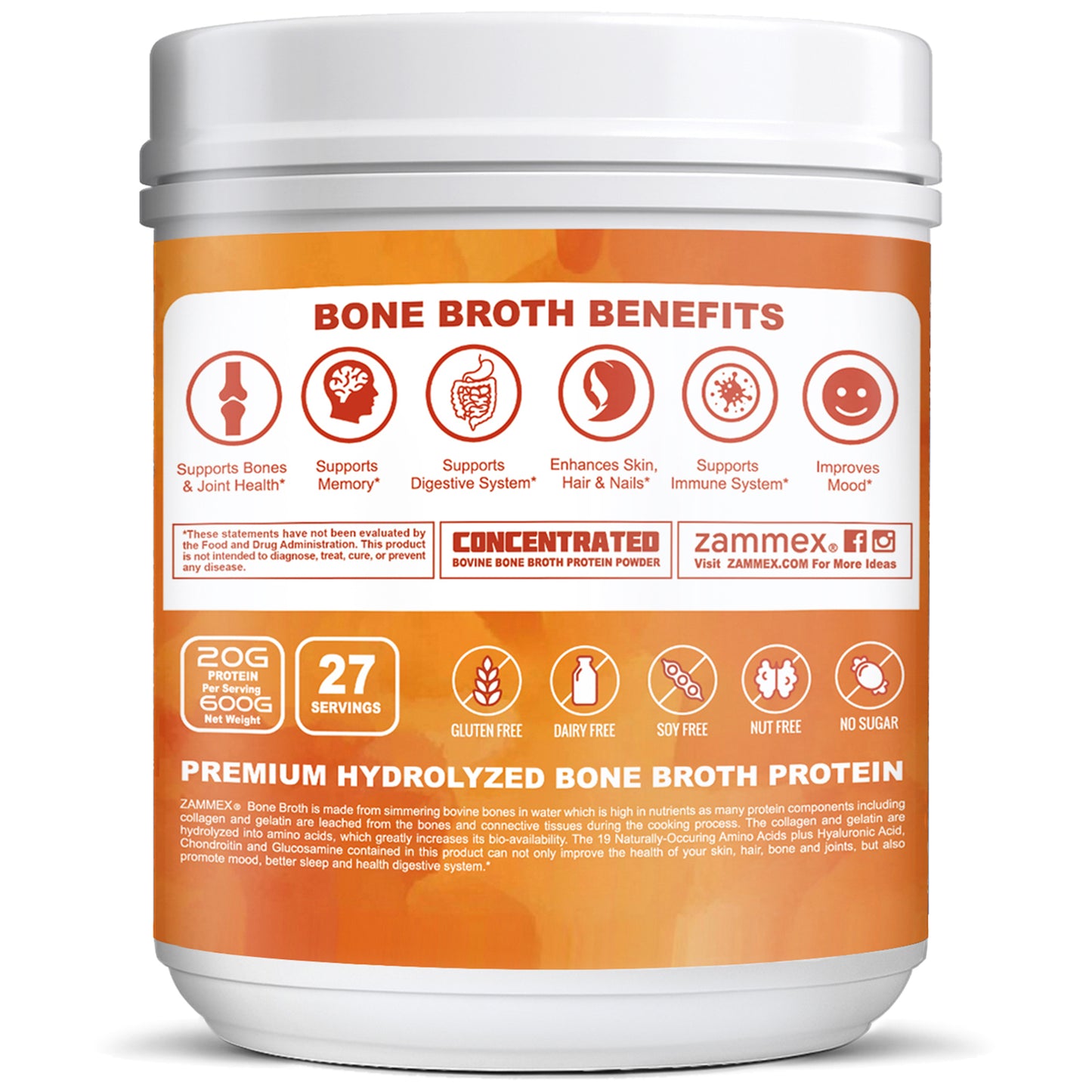 Zammex Hydrolyzed Bone Broth Protein Powder