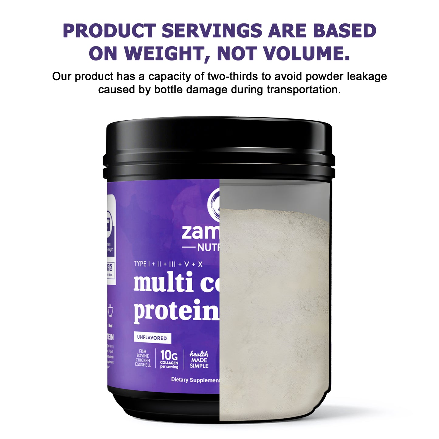 Zammex Nutrition Multi Collagen Protein Powder 1.32lb Unflavored