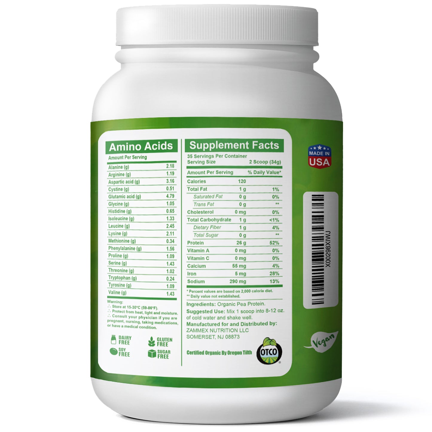 Zammex Organic Hydrolyzed Pea Protein 2.62lb