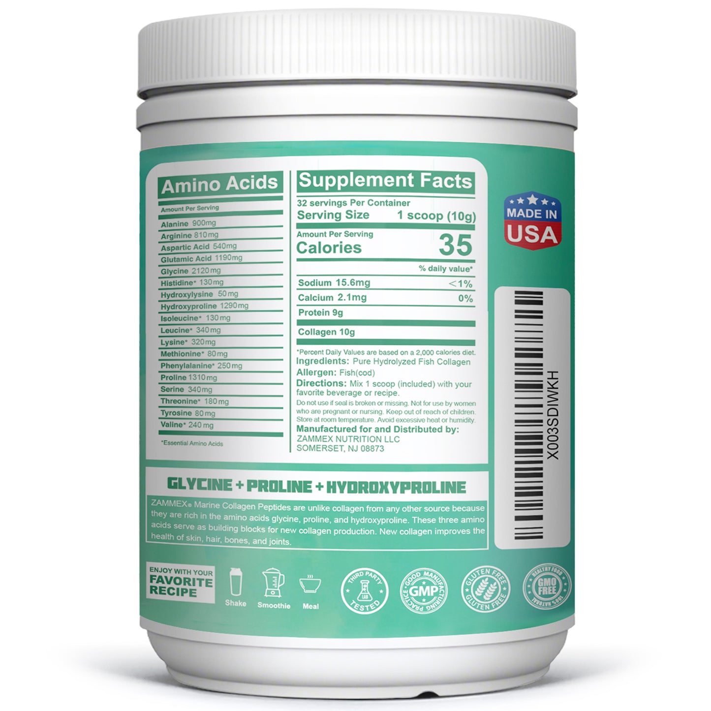 Zammex Marine Collagen Peptides Powder 11.3oz