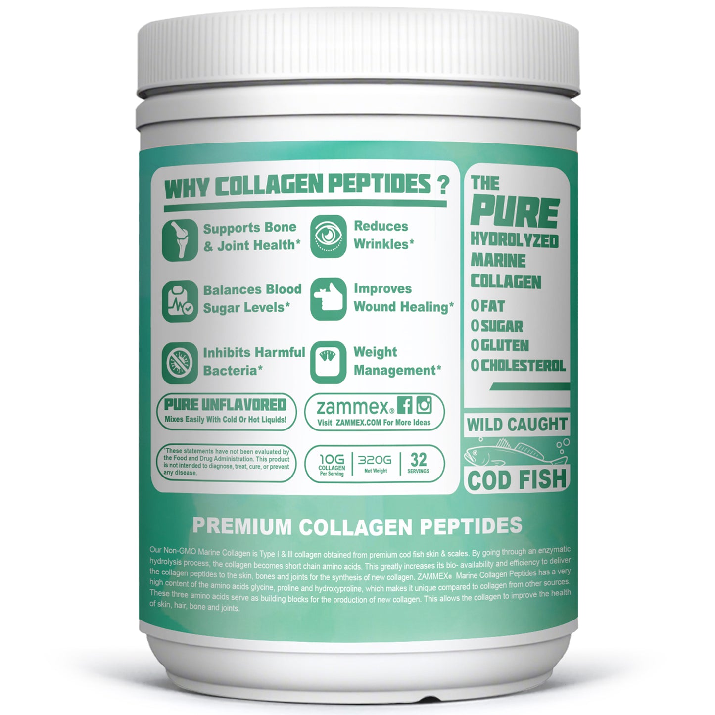 Zammex Marine Collagen Peptides Powder 11.3oz