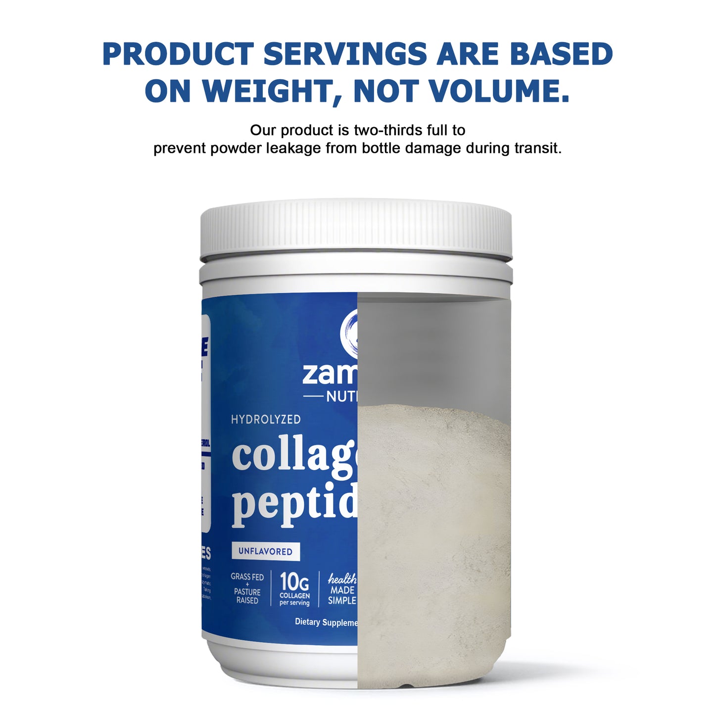 Zammex Hydrolyzed Collagen Peptides Powder 10.58oz Unflavoured