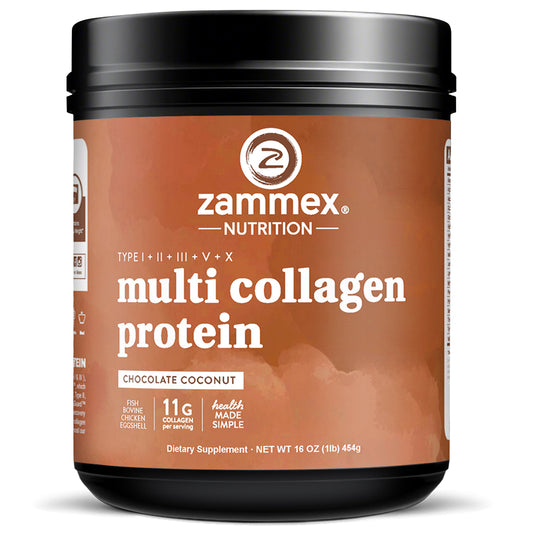Zammex Multi Collagen Protein Powder 1lb Chocolate Coconut Flavor