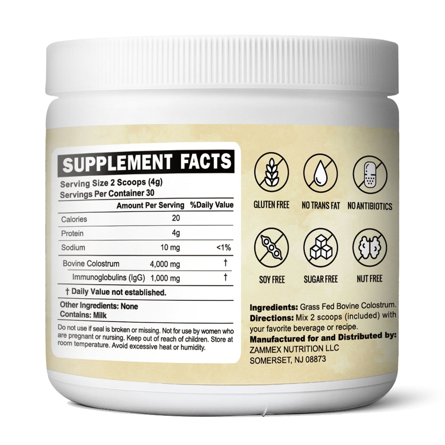 Zammex Grass-Fed Bovine Colostrum Powder