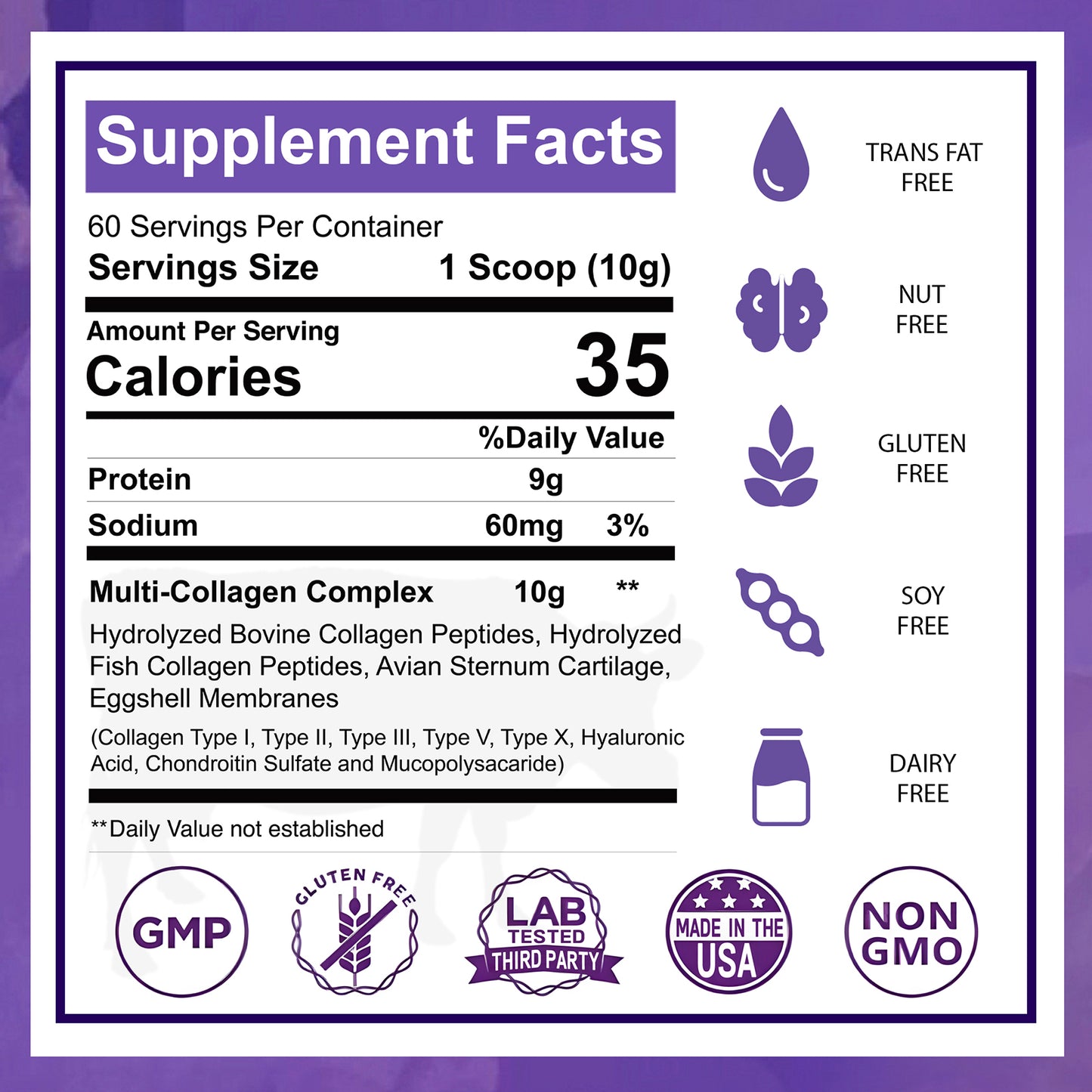 Zammex Nutrition Multi Collagen Protein Powder 1.32lb Unflavored