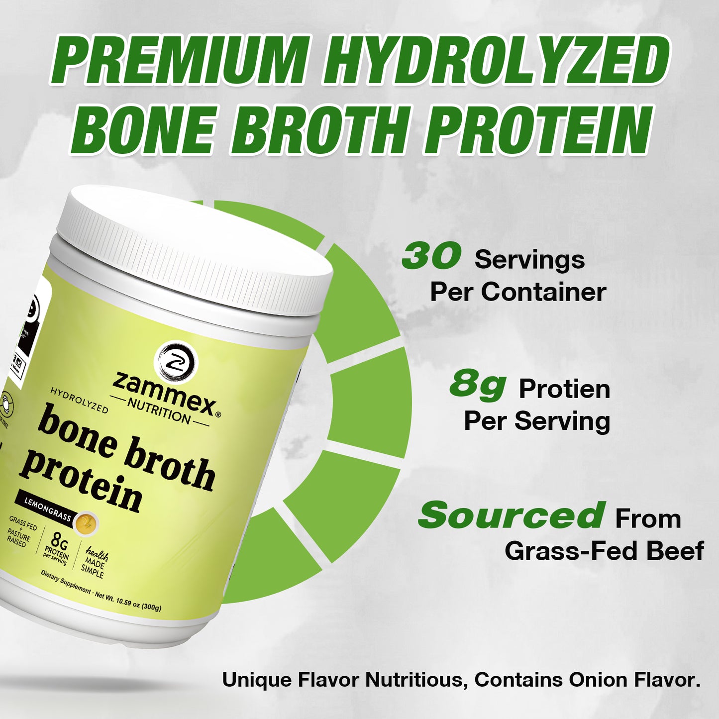 Zammex Bone Broth Protein Powder, Lemongrass Flavor
