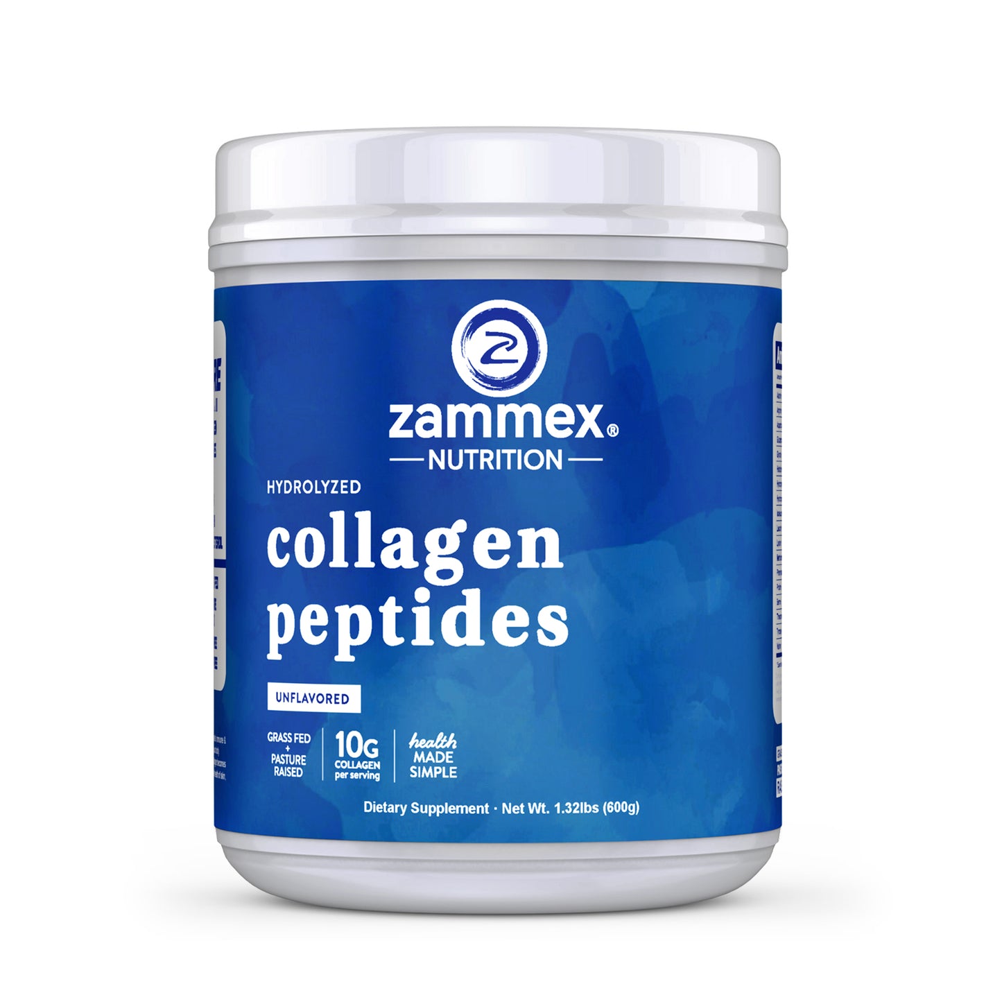 Zammex Hydrolyzed Collagen Peptides Powder 1.32lb, 18 Amino Acids, Flavorless, Non-GMO, Gluten-Free, Dietary and Beauty Edible Nutrition Supplement