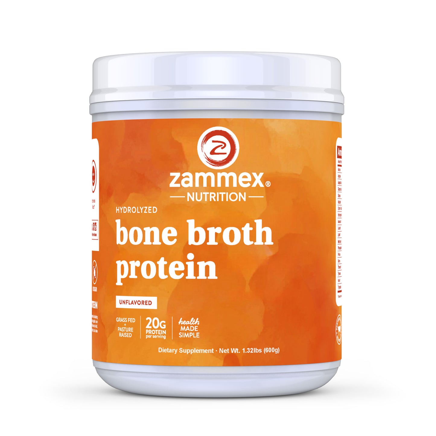 Zammex Hydrolyzed Bone Broth Protein Powder Natural Flavor 1.32 lb, Healthcare Beef Bone Broth Collagen Peptides Supplement Support Joint Fitness