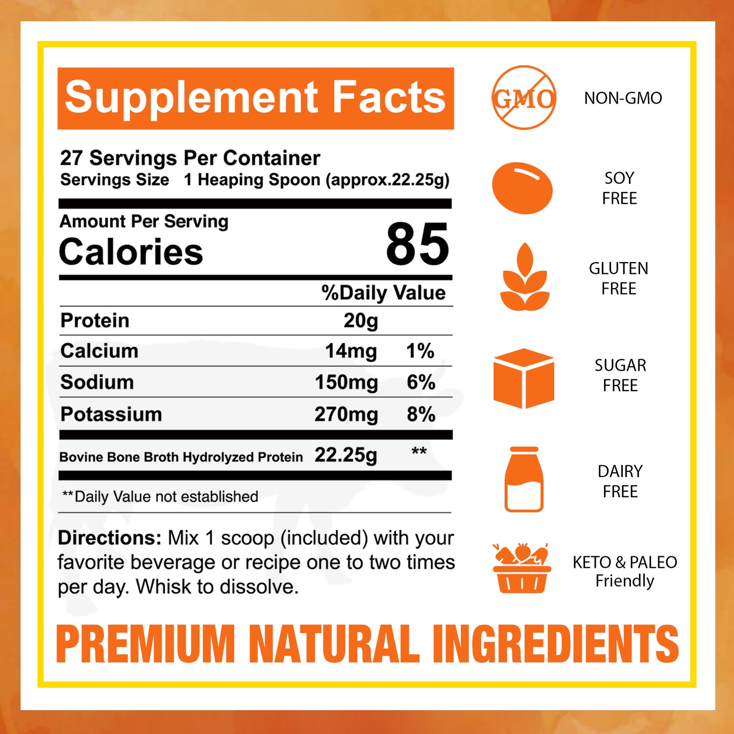 Zammex Hydrolyzed Bone Broth Protein Powder Natural Flavor 1.32 lb, Healthcare Beef Bone Broth Collagen Peptides Supplement Support Joint Fitness