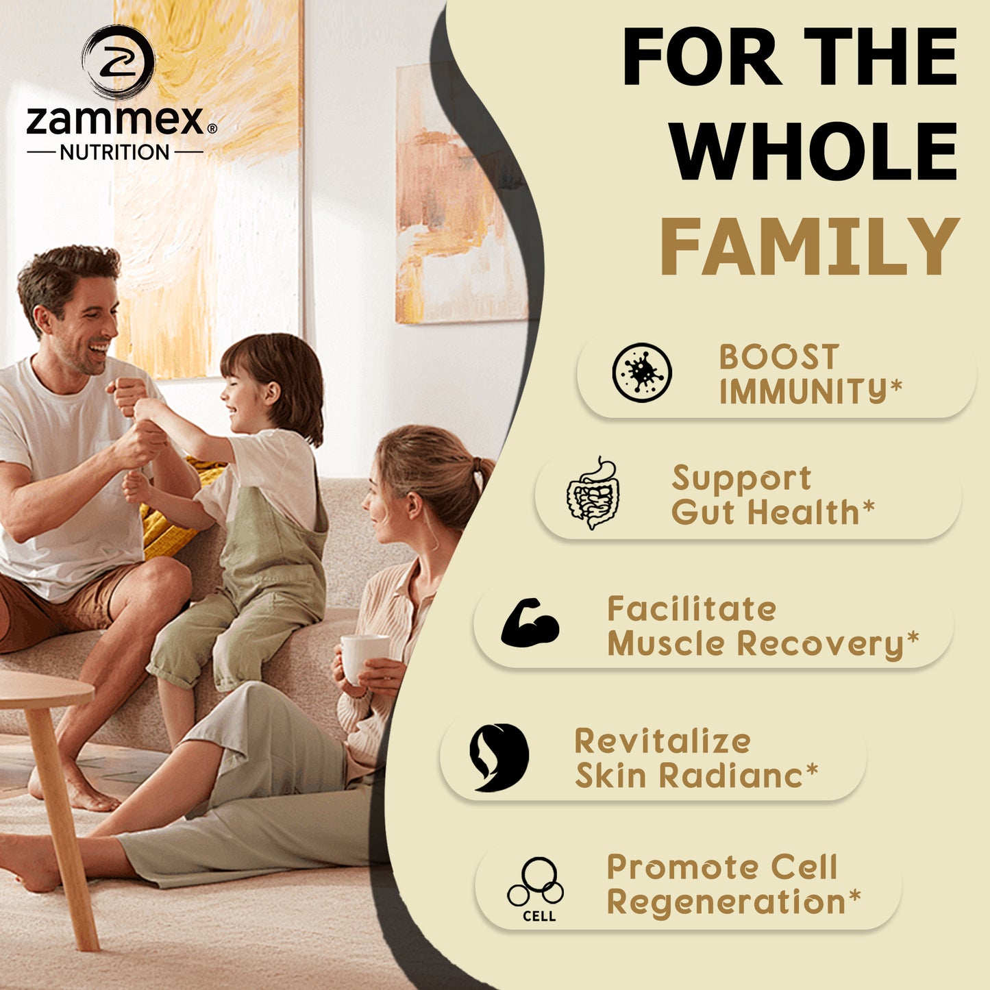 Zammex Grass-Fed Bovine Colostrum Powder for everyday family wellness, immune support, and digestive health.