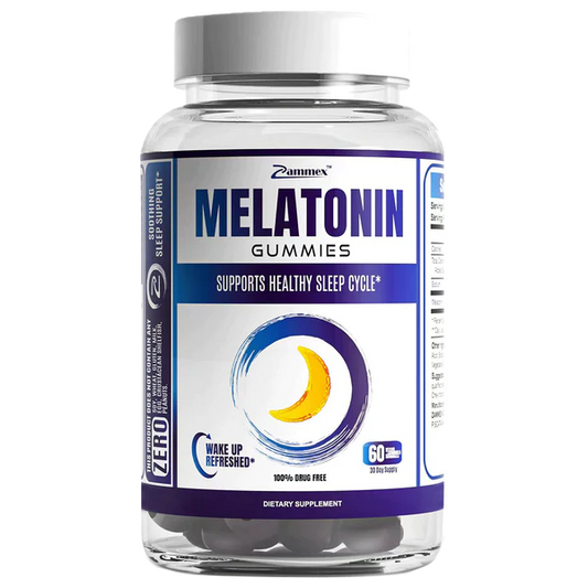 Zammex Melatonin Gummies bottle with 5mg per serving for natural sleep support and restful nights.
