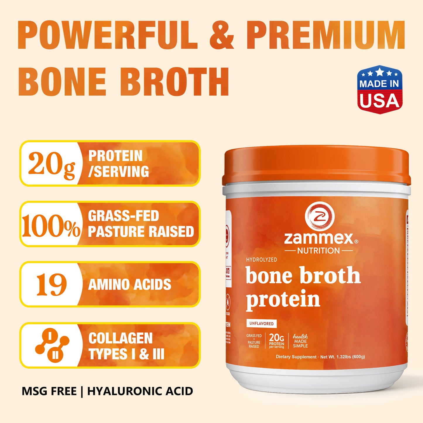 Zammex Hydrolyzed Bone Broth Protein Powder