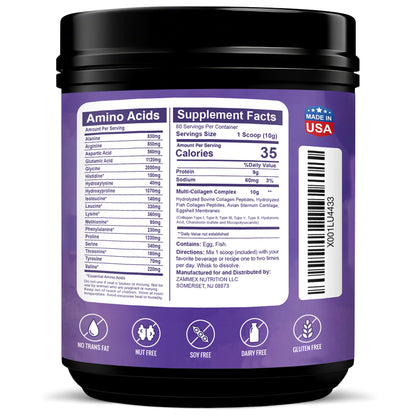 Zammex Nutrition Multi Collagen Protein Powder 1.32lb Unflavored