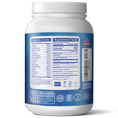 Zammex Hydrolyzed Collagen Peptides Powder 2 lbs Unflavoured