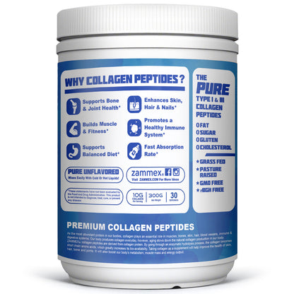 Zammex Hydrolyzed Collagen Peptides Powder 10.58oz Unflavoured