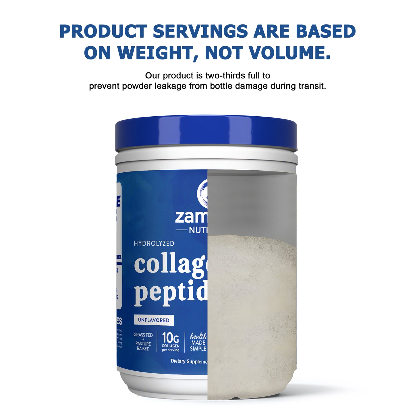 Zammex Hydrolyzed Collagen Peptides Powder 10.58oz Unflavoured