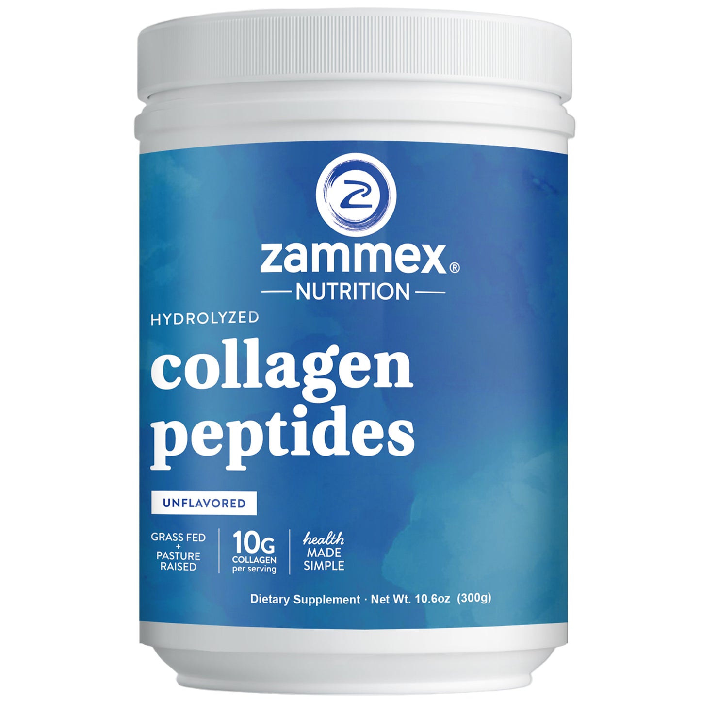 Zammex Hydrolyzed Collagen Peptides Powder 10.58oz, Unflavoured Beauty Collagen Protein I&III Support Skin,Hair&Nail, Healthcare Women Supplement