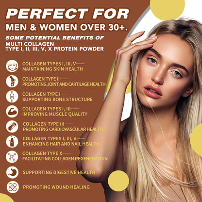 Zammex Multi Collagen Protein Powder 1lb Chocolate Coconut Flavor, Collagen Peptides for Women,  Supports Skin, Hair, Nails, Fitness Supplement