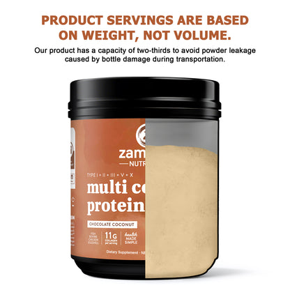 Zammex Multi Collagen Protein Powder 1lb Chocolate Coconut Flavor