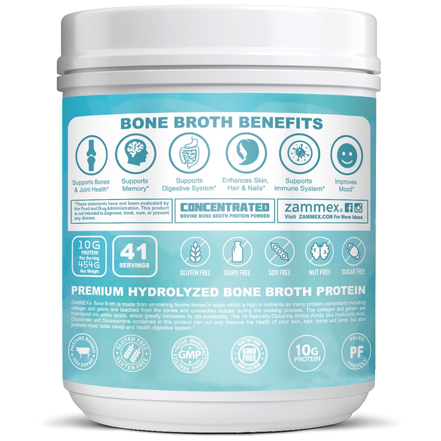 Zammex Bone Broth Protein Vanilla Flavor 1lb