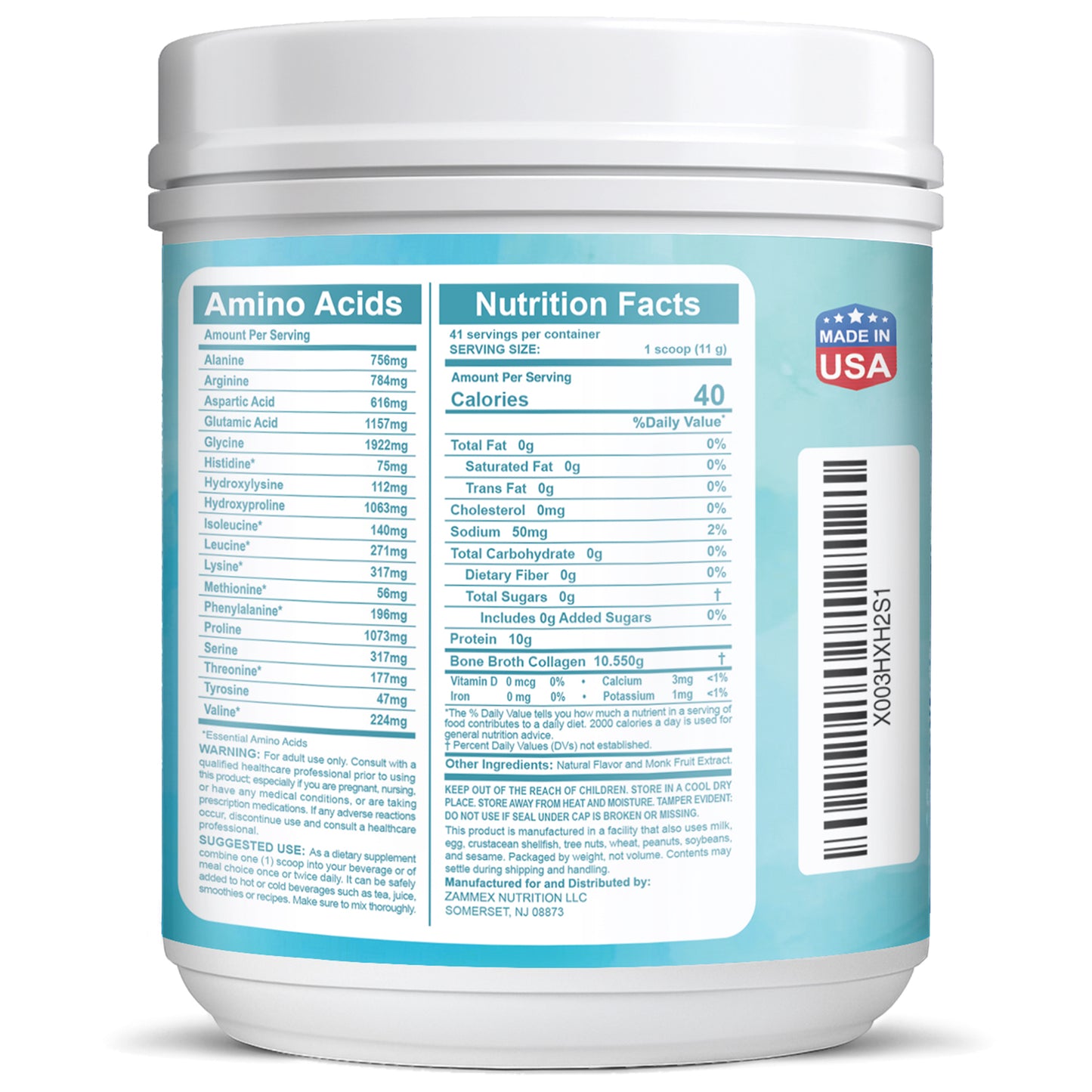Zammex Bone Broth Protein Vanilla Flavor 1lb