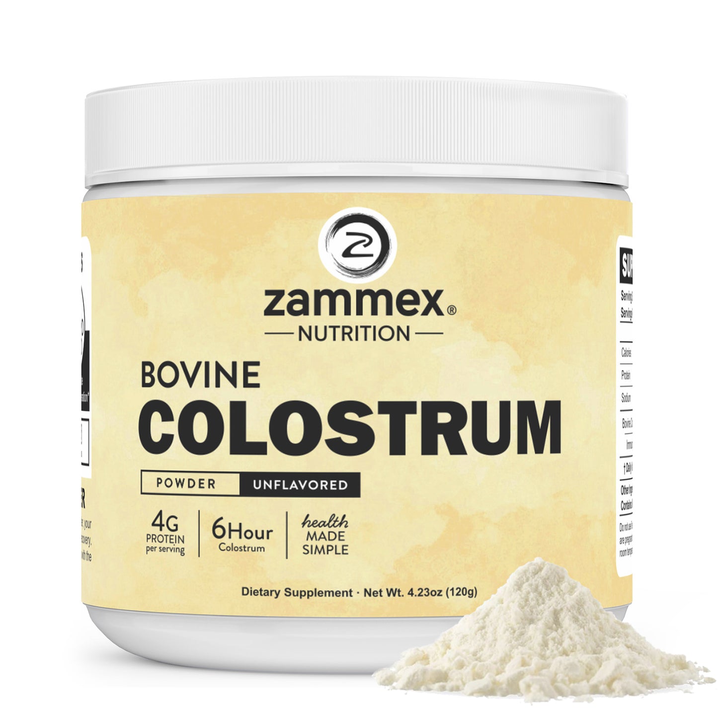 Zammex Grass-Fed Bovine Colostrum Powder, Unflavored Optimum Dietary Women Supplement Enhance Gut Health, Support Immune System,4000mg IgG Per Serving
