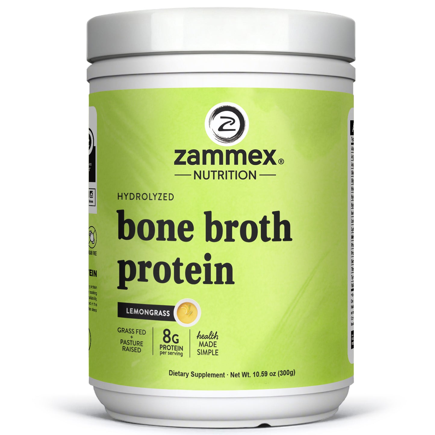 Zammex Bone Broth Protein Powder, Lemongrass Flavor