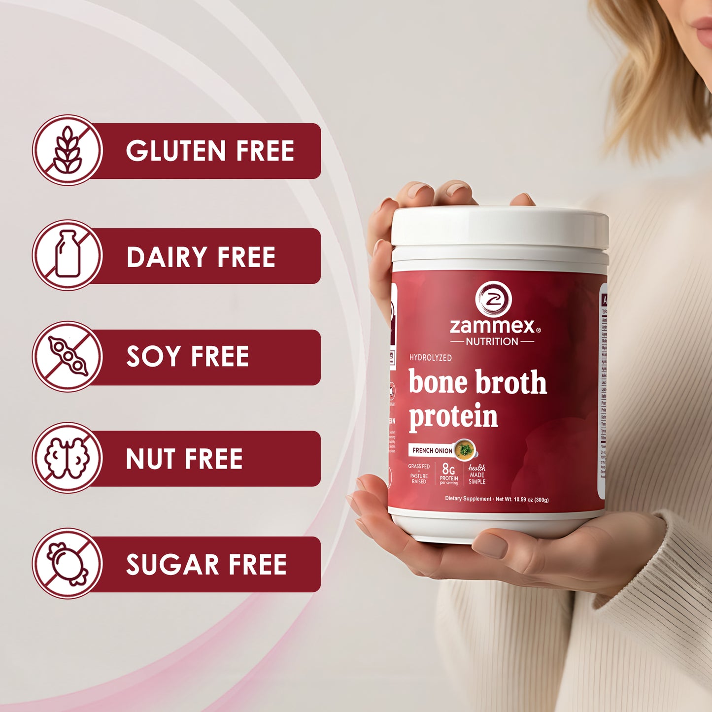 Zammex Bone Broth Protein Powder, French Onion Flavor