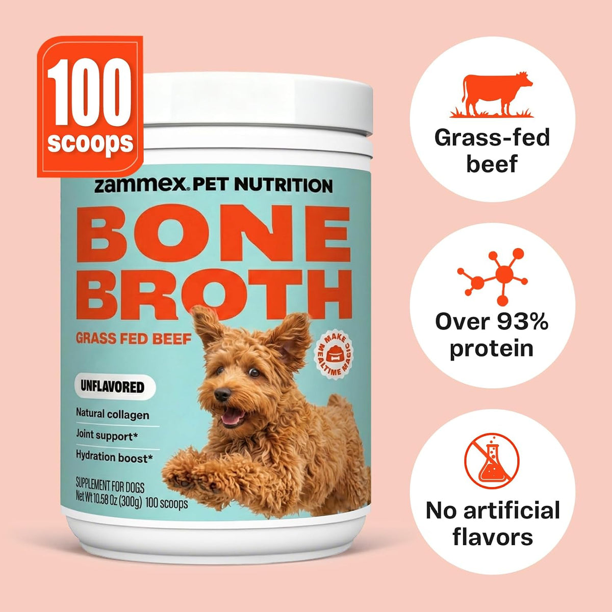 Zammex Pet Nutrition Bone Broth Powder for Dogs & Cats