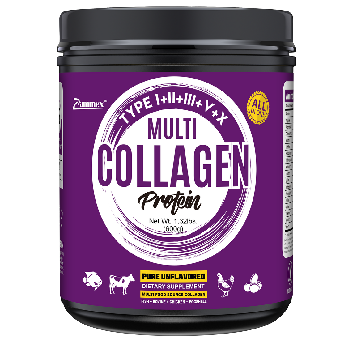 Multi Collagen Protein Powder Type I II III V & X Unflavored MultiCollagen ZAMMEX