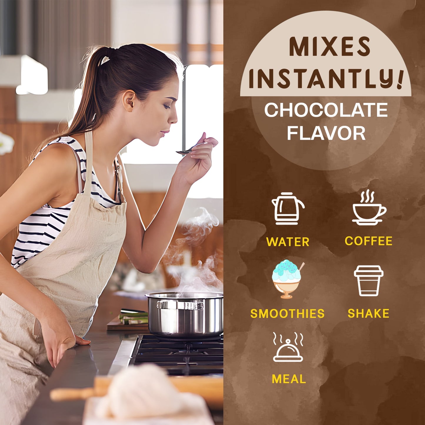 Zammex Chocolate Bone Broth Protein Powder blended into a smoothie for protein, amino acids, and digestive health.