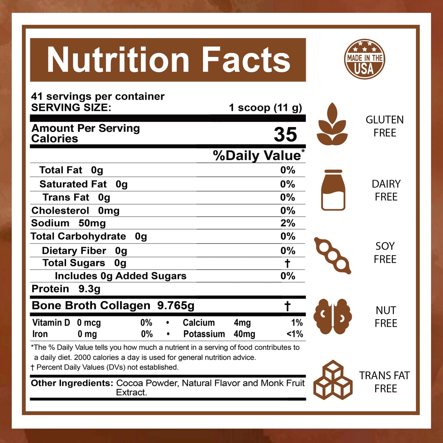 Scoop of Zammex Chocolate Bone Broth Protein Powder showing rich hydrolyzed collagen peptides for easy mixing.