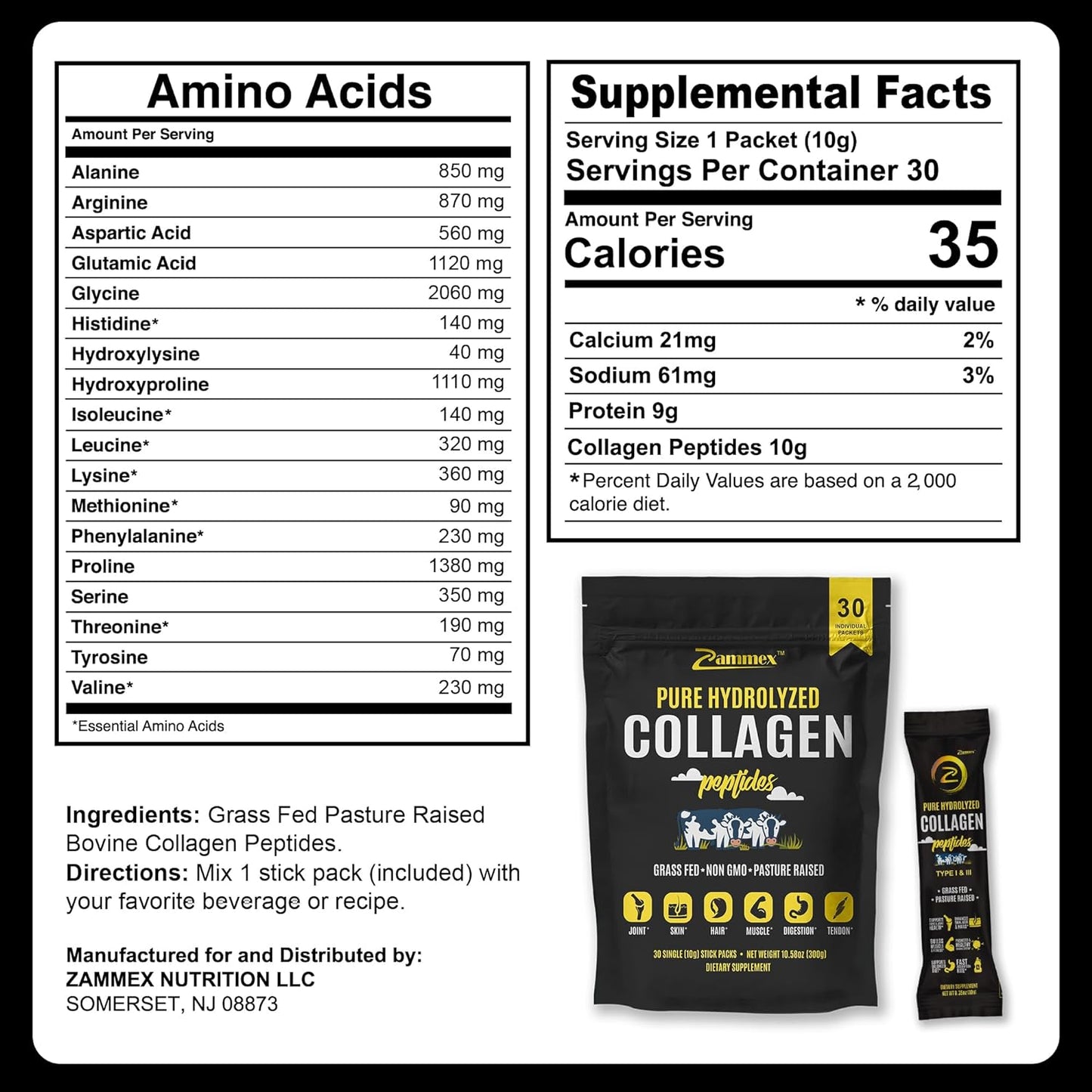 Zammex Collagen Peptides Powder blended into a smoothie for protein, amino acids, and beauty support.