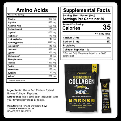 Zammex Collagen Peptides Powder blended into a smoothie for protein, amino acids, and beauty support.