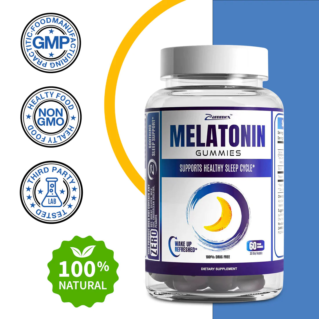 Zammex Melatonin Gummies on a bedside table as part of a natural nighttime sleep routine.