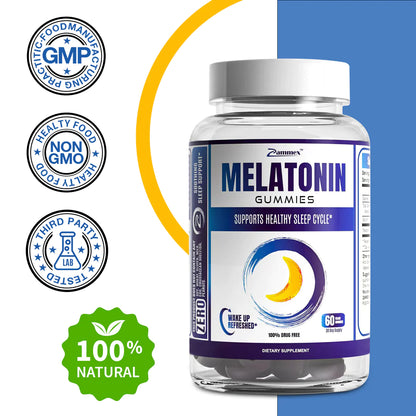 Zammex Melatonin Gummies on a bedside table as part of a natural nighttime sleep routine.