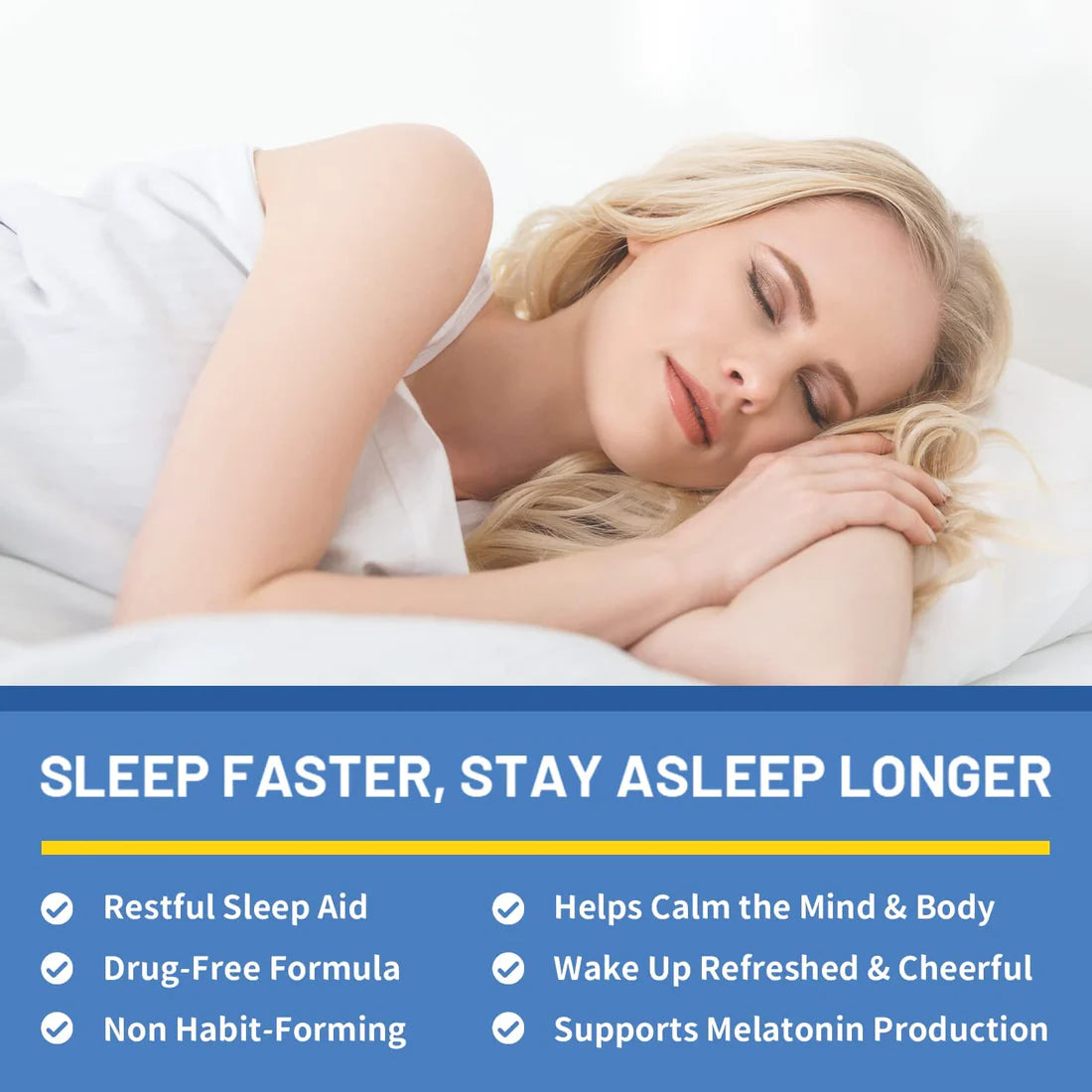Woman peacefully sleeping after taking Zammex Melatonin Gummies for restful sleep and relaxation.
