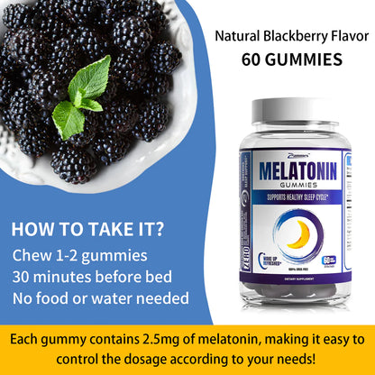 Zammex Melatonin Gummies in natural blackberry flavor, vegan and drug-free sleep aid supplements.